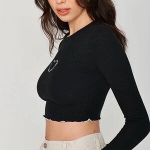 Garage Black Long Sleeve Ribbed Crop Top